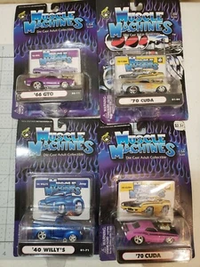 4 New 1/64 Muscle Machines Die Cast Cars '40 Willy's, 2- '70 Cuda's, '66 GTO, - Picture 1 of 5
