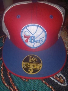PHILADELPHIA 76ERS NEW ERA PINWHEEL WOOL FITTED 7 1/2 59FIFTY HAT VINTAGE ALIEN  - Picture 1 of 2