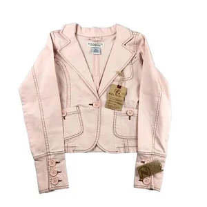 Z Cavaricci Jacket Girls Large Pink Denim Button Up Lightweight Long Sleeves NWT - Picture 1 of 13