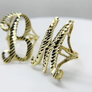 10k Solid Gold Cursive Initial Letter Alphabet Diamond Cut Ring (Large - 28.8mm) - Picture 1 of 4