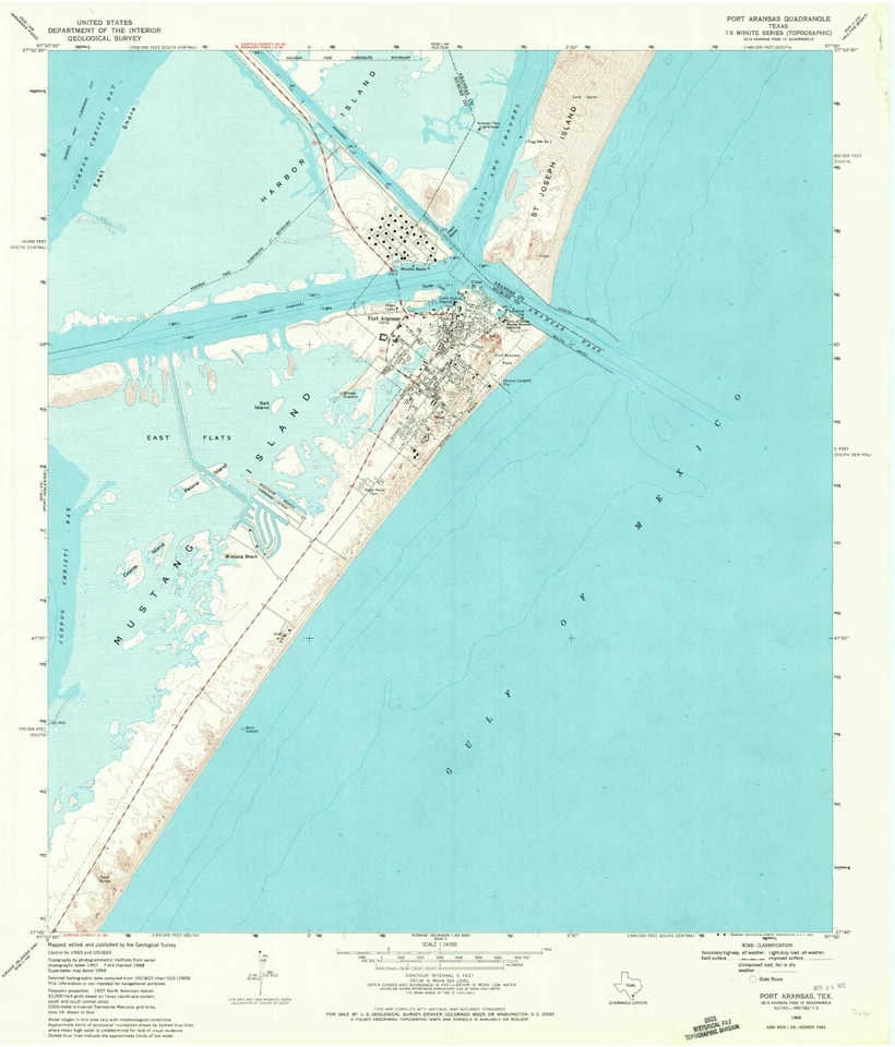 Port Aransas, TX - 1968 Vintage Map Print | Historic Texas Cartography, Coastal - Image 1 of 1