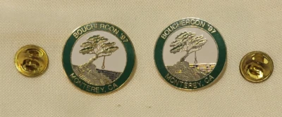 Two Green & White Enamel Bouchercon '97 Monterey, CA Lone Cypress Tree  Pins - Image 1 of 4