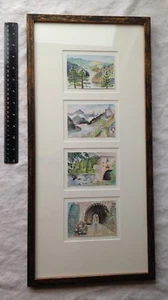 Art Orig. Acuarelas de Francia 4 Enmarcado 1998 Ardeche Pyranee Doubs 22.5" - Imagen 1 de 11