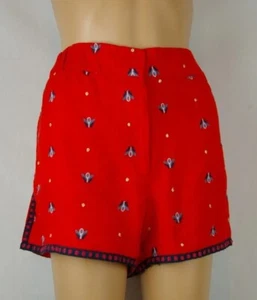 Loft Ann Taylor Red Embroidered Pattern Flat Front Casual Shorts Women's Size XL - Picture 1 of 12