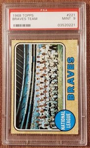 1968 Topps #221 Atlanta Braves Team Hank Aaron Niekro Baseball Card PSA 9 MINT