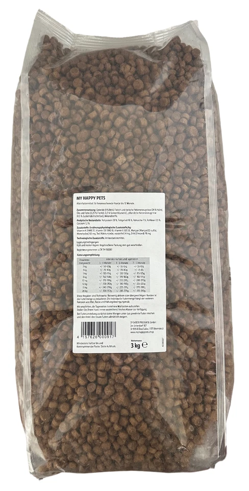 MY HAPPY PETS Premium Hundefutter Junior Huhn & Reis 3 x 3KG - Bild 1 von 1