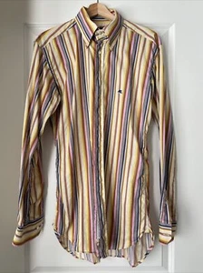 Etro Milano Mens Shirt Multicolor Yellow Striped Super Slim Fit  40 - Picture 1 of 2