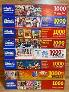 LOT / 8 - WHITE MOUNTAIN PUZZLES - 1000 PC - CHRISTMAS TIME VILLAGE STAMPS BOOKS - Picture 1 of 11