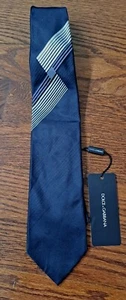 New Dolce & Gabbana Cravatte D&G Mens Groom Tie 100% Silk Black Grey Italy NWT - Picture 1 of 5