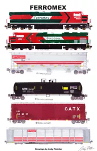 Ferromex General Merchandise Train 11"x17" poster firmato da Andy Fletcher - Foto 1 di 1