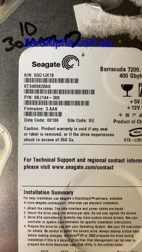 ST3400620AS, 9BJ144-308, 3.AAK, SU, 6QG1 Seagate Data Recovery Donor Hard Drive - Image 1 of 1