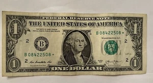 Duplicate Star Note 2013 $1 Dollar Bill FRN Serial Number B08422508* - Picture 1 of 2
