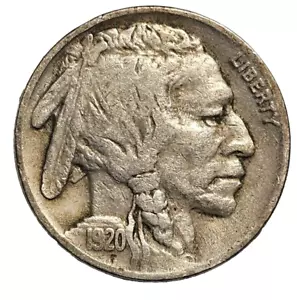 1920 5C Buffalo Nickel VERY FINE-KM 134-FREE USA SHIP-VF - Picture 1 of 2