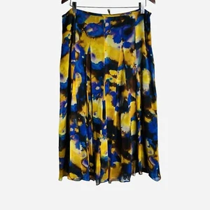 Jones New York Coll. Gored Midi Skirt Sz 12 Flared 100% Silk Chiffon Watercolor - Picture 1 of 11