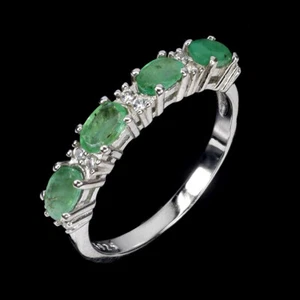 925 Sterling Silver Ring Oval Emerald 5x3mm Natural Gemstone Jewelry Size 6.5 - Picture 1 of 14