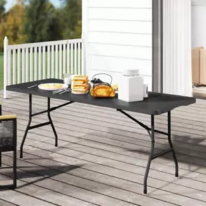 DEXTRUS Folding Tables Outdoor Rectangular Plastic Black W/ Carrying Handle - Picture 1 of 5