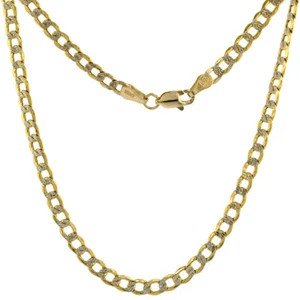 10k Yellow Gold 2-Tone White Pave 3.5mm Cuban Link Curb Chain 18"-30" Hollow - Picture 1 of 2