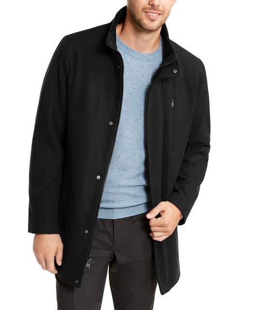 calvin klein slim fit quilted interior 3 4 coat black