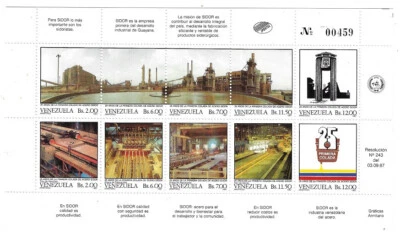 Venezuela: 1987; Scott 1397a-j, SHEET OF 10, perforated, steel, EBV341 - Image 1 of 2