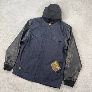 Dixxon Jacket Mens Large Blue Black Dillinger Denim Leather Full Zip Moto READ - Picture 1 of 10