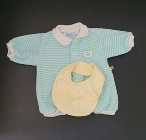 Build A Bear Infant Baby Blue One Piece Sleeper Romper Pajamas Yellow Bear Bib - Picture 1 of 10