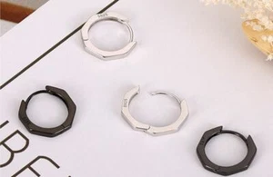 Pendientes de octágono de plata esterlina sólida 925 gancho geométrico perforado para hombres y mujeres - Imagen 1 de 8