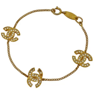 CHANEL (Interlocking) CC logo Rhinestone Bracelet Bracelet Bracelet Gold P... - Picture 1 of 6