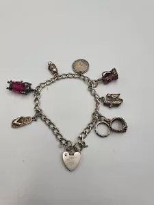 Vintage Solid Silver Charm Bracelet - Picture 1 of 14