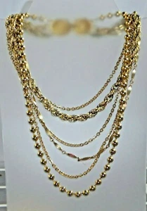 Vintage 6-Strand Necklace Gold Tone 16" - Imagen 1 de 5