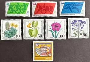 Germany 1980 Scott # B574-B580, B582 Lot of 8 Semi-Postal Stamps Sports Flowers - Picture 1 of 2