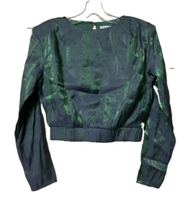 TCEC Long Sleeve Cropped Green Purple Metallic Top Shirt Womens Size Small - Picture 1 of 4