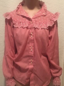 Vintage Panhandle Slim Ladies Ruffled Eyelet Red Gingham Weatern Shirt Small - Picture 1 of 7