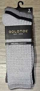 3 Pair Gold Toe Men's Premium Texture AquaFX Crew Socks Black Gray Size 6-12.5 - Picture 1 of 4