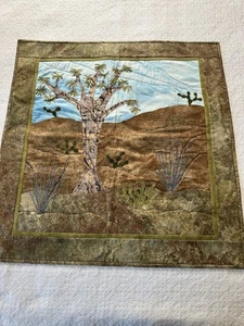Handmade Quilted Fabric Art Applique Collage Wall Hanging Table Square Southwest - Picture 1 of 21