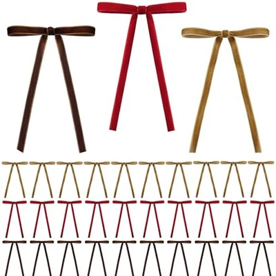 30 Pcs Velvet Ribbon Bows for Christmas Tree 10 Khaki, 10 Brown, 10 Red - Image 1 of 4