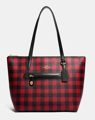 Bolso de Mano Taylor Grande Coach Rojo/Negro Estampado a Cuadros Búfalo $346 HGT1-328 Foto 1 de 4