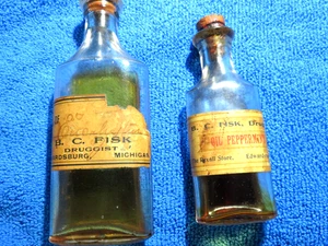 2 B.C. Fisk Drug Store Bottles Edwardsburg Mi. w/labels - Picture 1 of 14