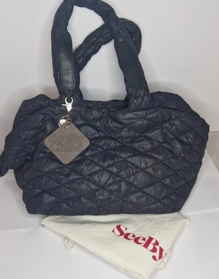 Bolsa See By Chloe azul marinho acolchoada alça superior ótimo estado com bolsa de pó - Imagem 1 de 4