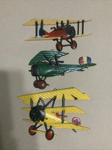 VTG Homco 1975 Bi-Plane Lot of 3 Cast Metal Wall Plaques WWI Aircraft - Picture 1 of 11