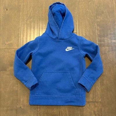 Nike Kids Blue Hoodie Sz 5 Swoosh Pullover Fleece Sweatshirt 4–5 Kangaroo Pocket - Image 1 of 4
