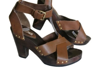 ⭐️ Braune Mango Plateau-Sandalen, Gr. 41, echtes Leder mit Holzsohle - NEU! ⭐️ - Bild 1 von 4