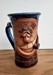 Vintage Ugly Face Becher/Stein lustiges Gesicht mit Zigarre Steinzeug Neuheit künstlerisch 22oz - Bild 1 von 6