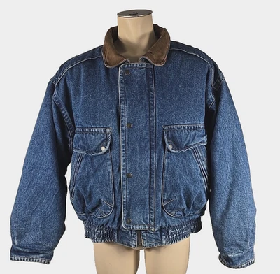 复古 Levis 正品西部服装皮革领牛仔牛仔棉衬里夹克 XL — 第 1/4 张图片