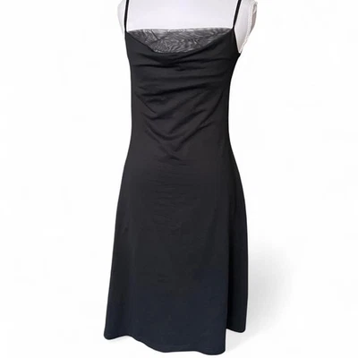 Morgan de Toi Y2K Black Midi Slip Dress Mesh Cowl Neck Size S Vintage France - Image 1 of 4