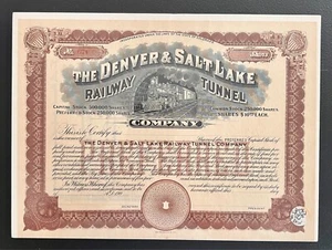 The Denver & Salt Lake Railway Tunnel Company Stock Certificate 1900-1909 - Picture 1 of 3