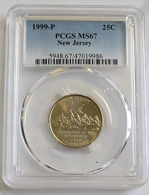 1999 P New Jersey State Quarter 25c PCGS Graded MS67 - Image 1 of 2
