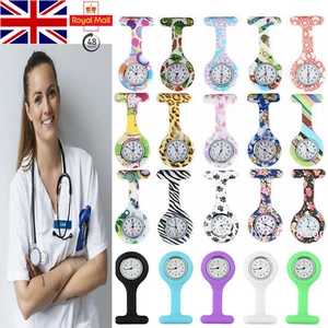 Plain Printed Polka Dot Silicone Nurse Watch Tunic Quartz Fob Pocket Brooch Pin - Picture 1 of 40