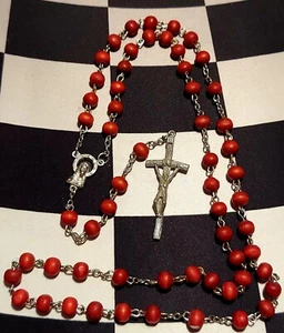 Rare Red Stained Wooden Beads Vintage Rosary Chaplet Italy Blessed Prayer Beads  - Picture 1 of 7