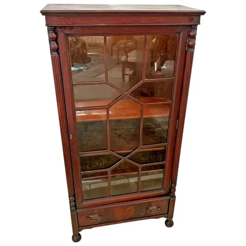 Art Deco  China Cabinet Bookcase Locking Door LED Lighted 3 shelves Drawer Cover