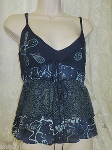 REBECCA TAYLOR TANK CAMI Silk Size 4 Blue Embellished Beaded Tiered Sexy  - Picture 1 of 4